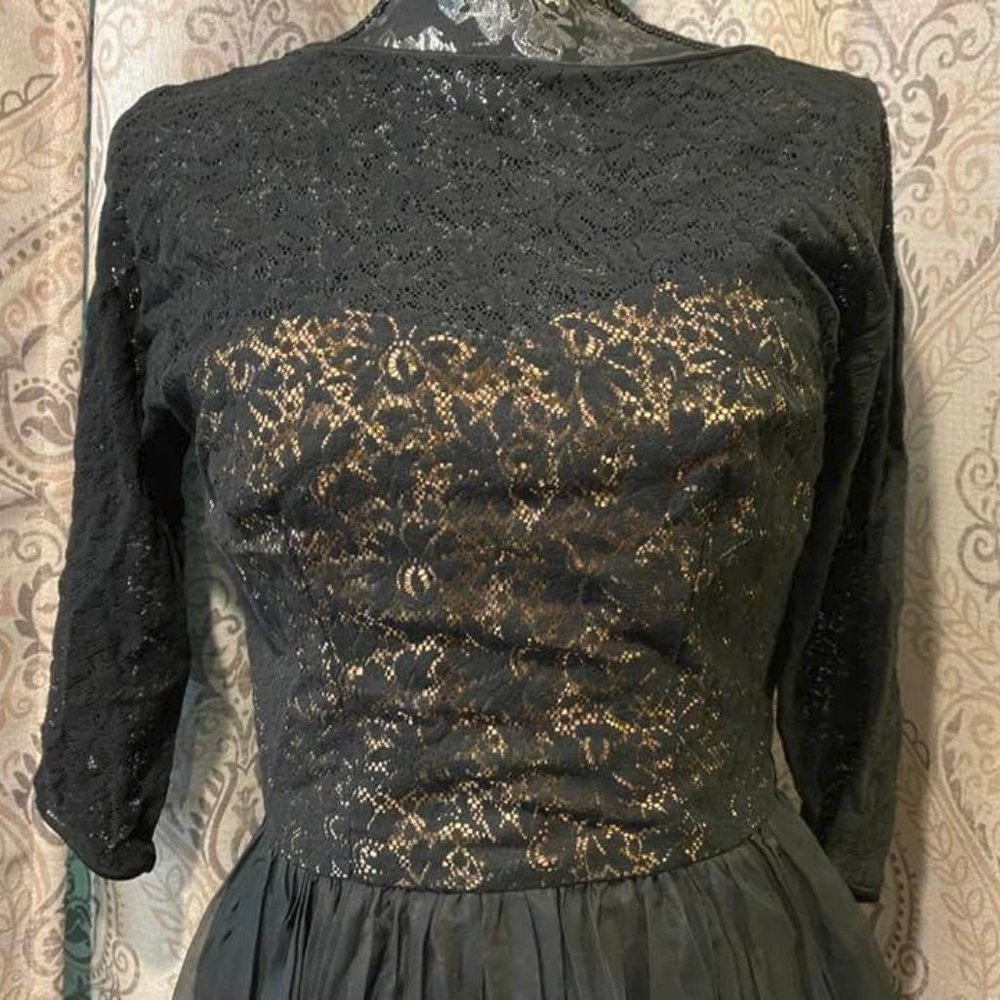 Vintage Black Lace Evening Dress, S